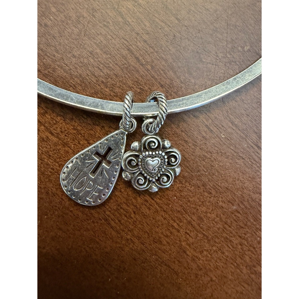 Brighton Monogram Choker Necklace Hope Cross Azure Heart Charm Silver Tone - Picture 11 of 11